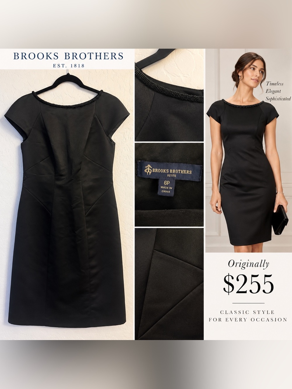 Brooks Brothers Petite Black Beaded Neckline Sheath Dress Size 6P